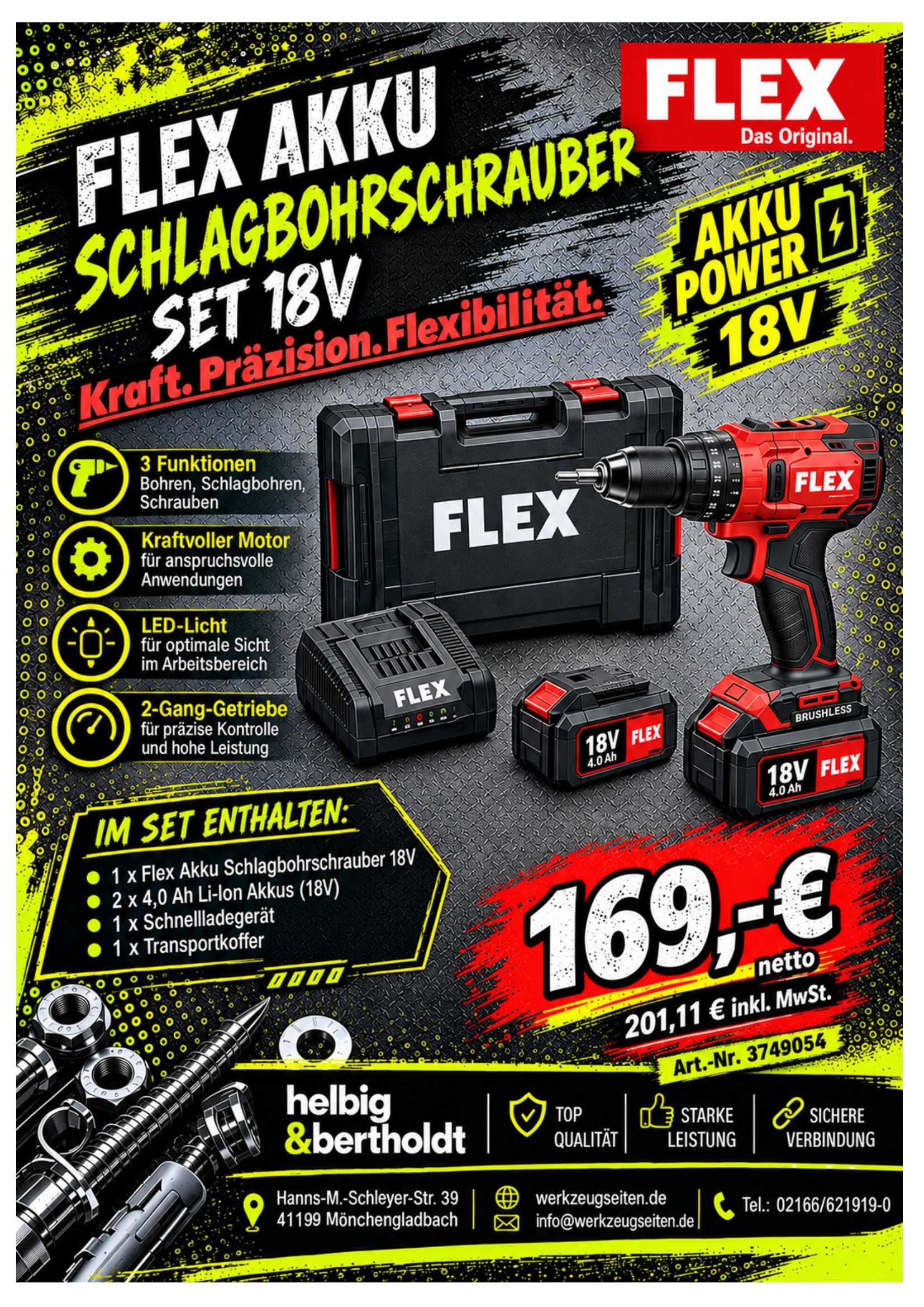 FLEX Akku Schlagbohrschrauber Set 18V PD 2G 18.0-EC / 4.0 Set (PD2G18-ECMD4.0)